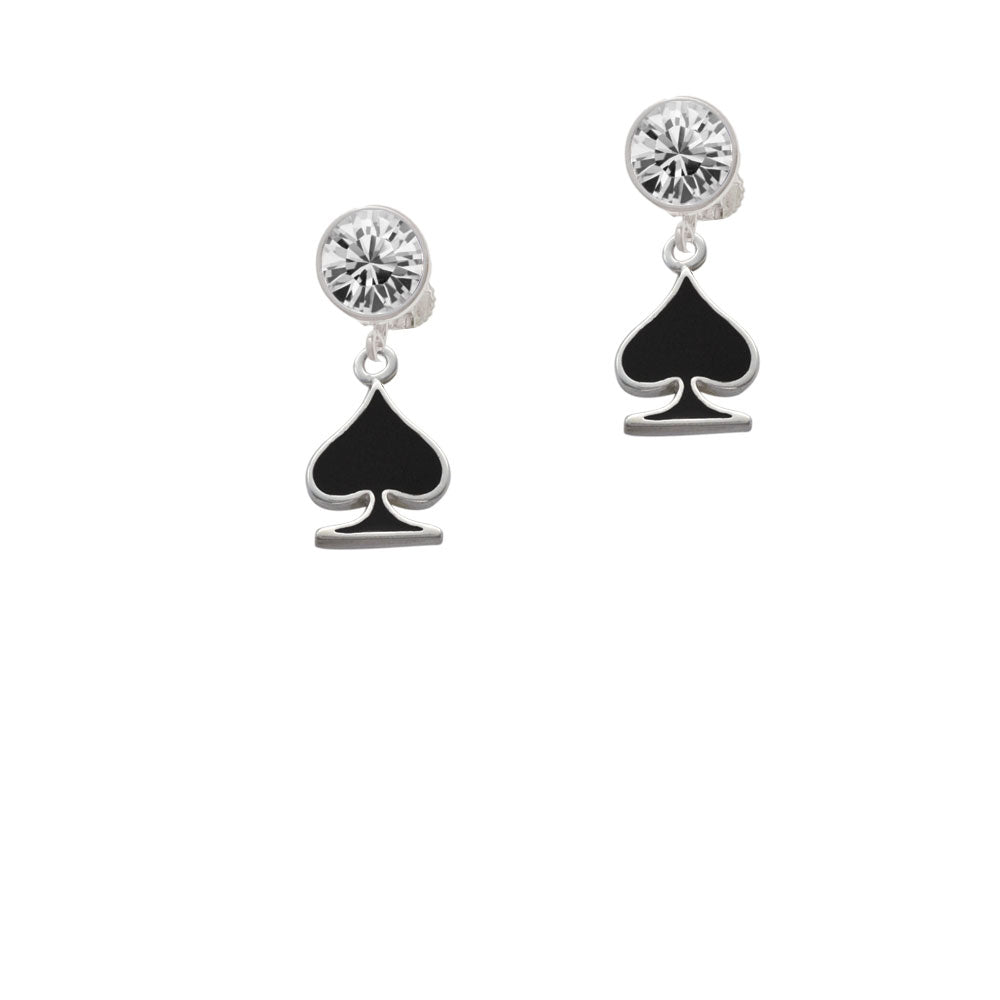 Card Suit - Spade Crystal Clip On Earrings Image 2