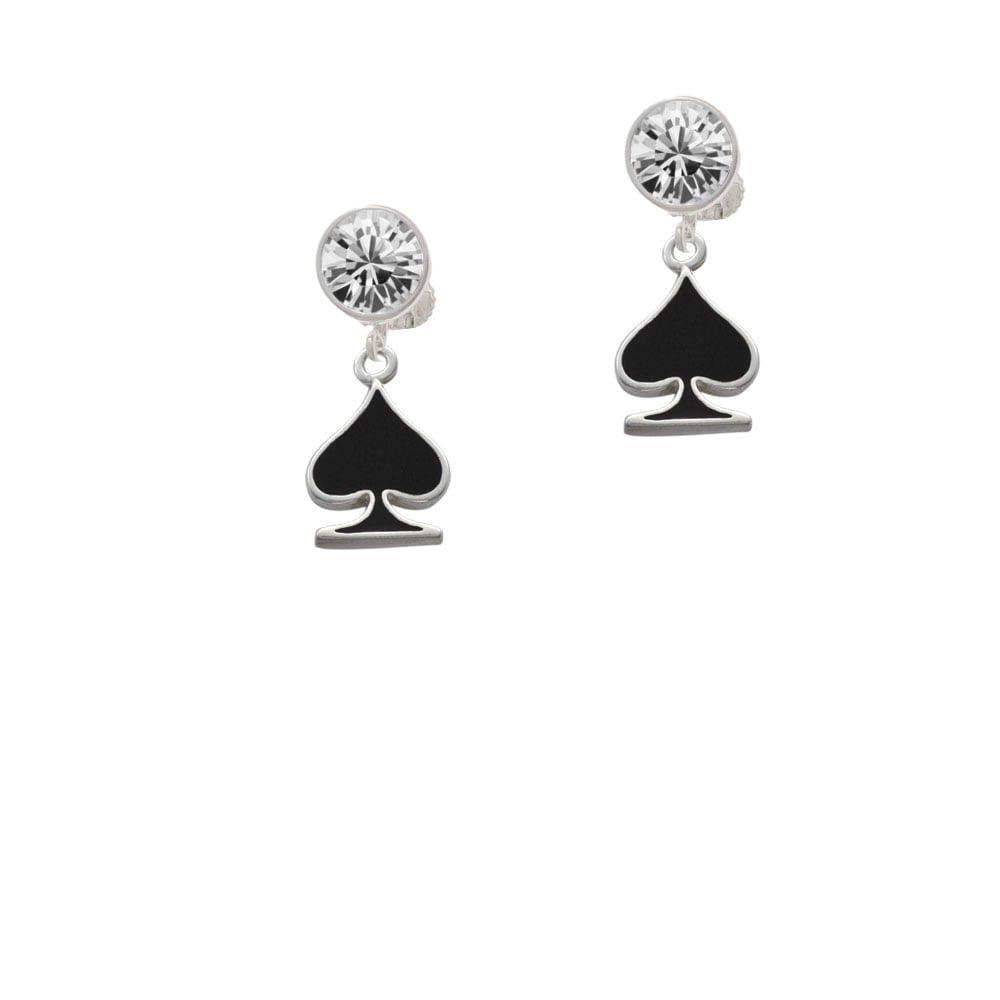 Card Suit - Spade Crystal Clip On Earrings Image 1