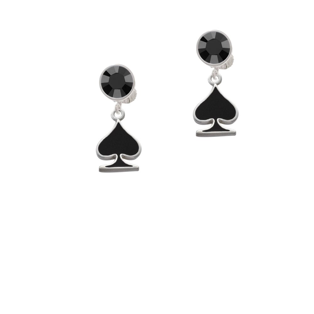 Card Suit - Spade Crystal Clip On Earrings Image 3