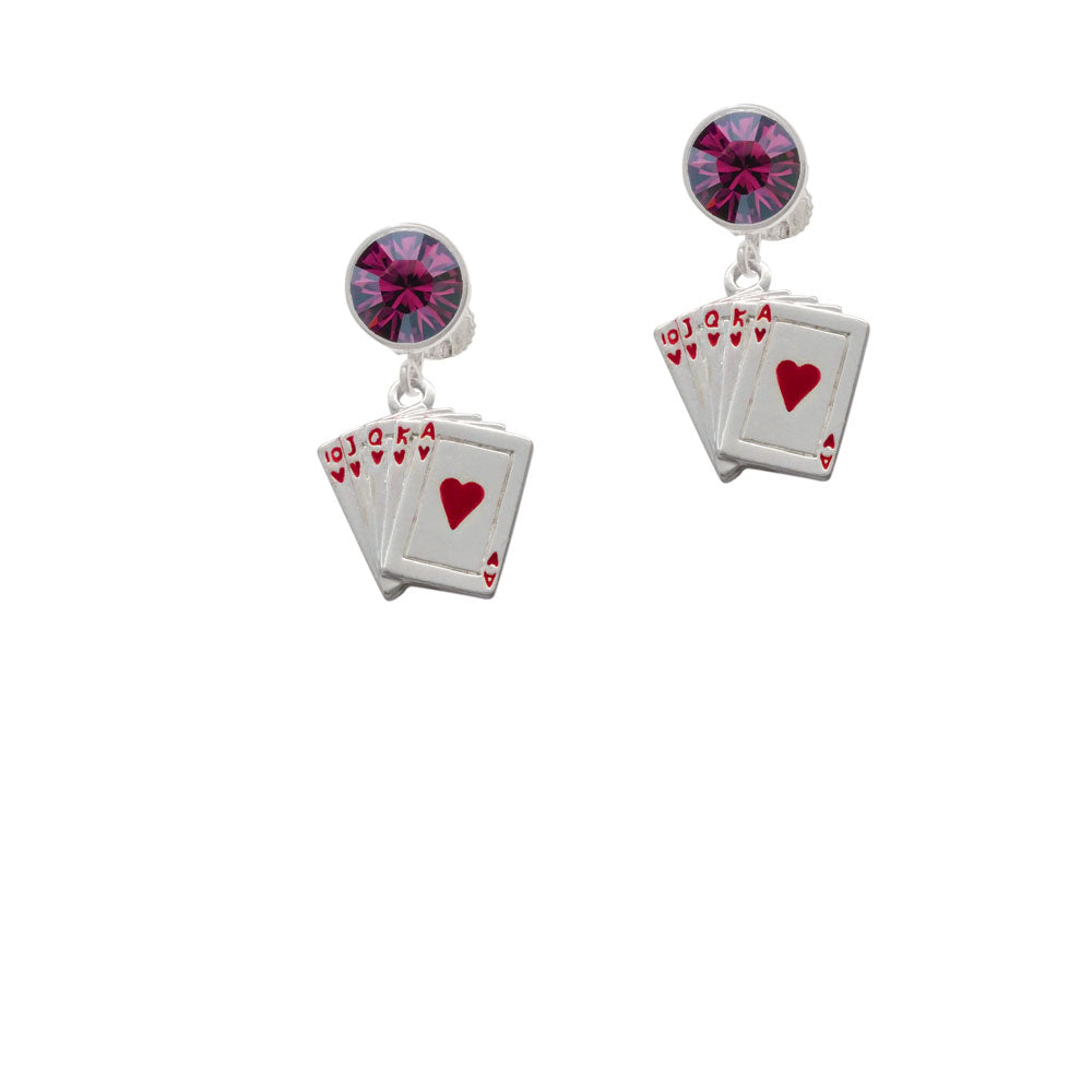 Card Hand - Hearts Crystal Clip On Earrings Image 8