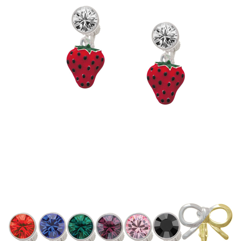 Large Enamel Strawberry Crystal Clip On Earrings Image 1