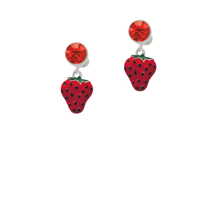 Large Enamel Strawberry Crystal Clip On Earrings Image 4