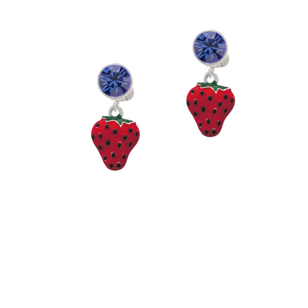 Large Enamel Strawberry Crystal Clip On Earrings Image 7