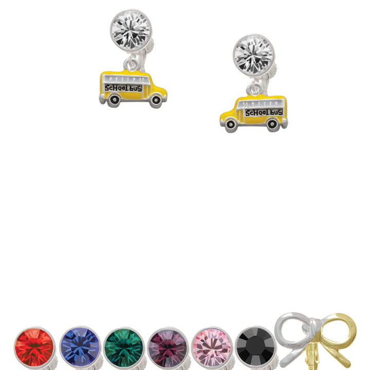 School Bus - Side Crystal Clip On Earrings Image 1