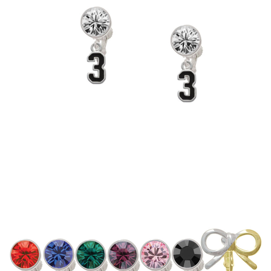 Black Number - 3 Crystal Clip On Earrings Image 1