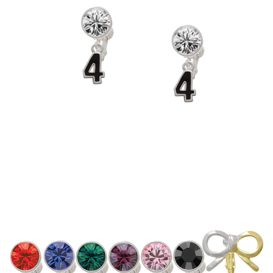 Black Number - 4 Crystal Clip On Earrings Image 1