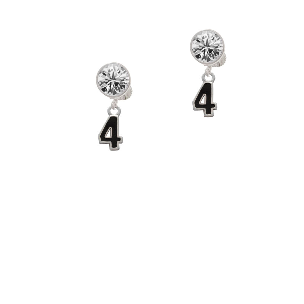 Black Number - 4 Crystal Clip On Earrings Image 2