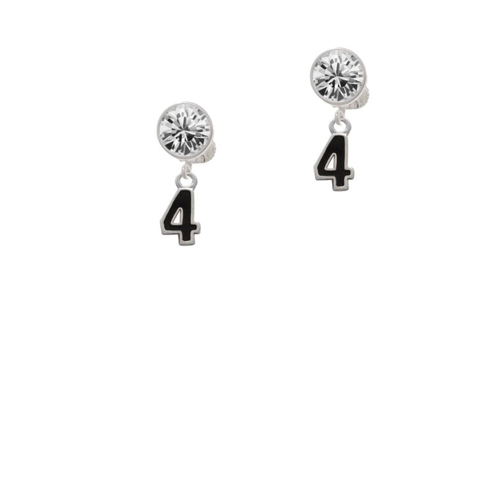 Black Number - 4 Crystal Clip On Earrings Image 1