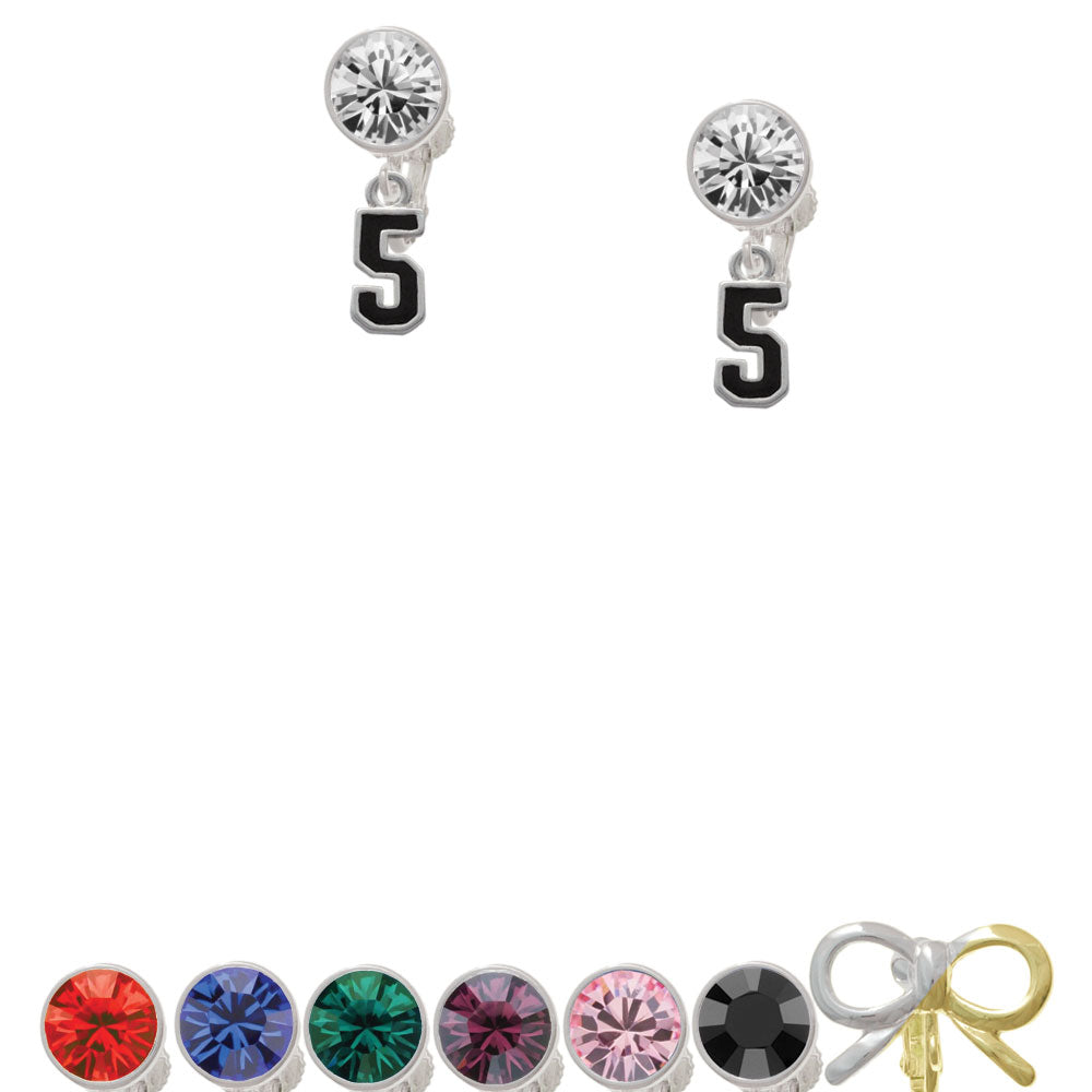 Black Number - 5 Crystal Clip On Earrings Image 1