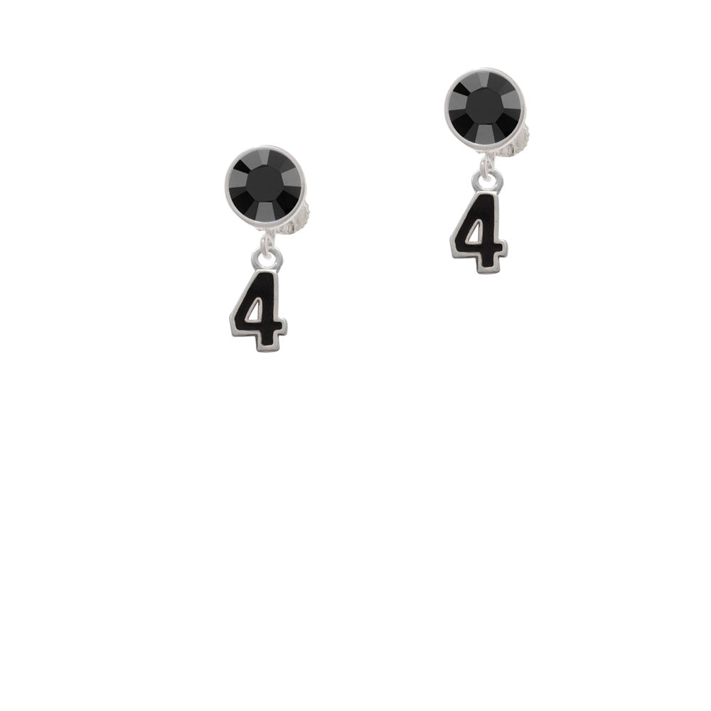 Black Number - 4 Crystal Clip On Earrings Image 3