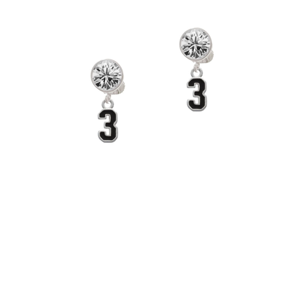 Black Number - 3 Crystal Clip On Earrings Image 2