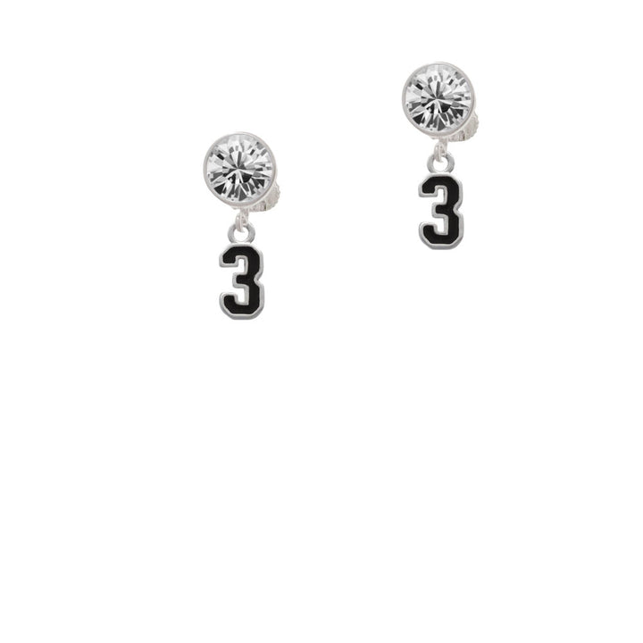 Black Number - 3 Crystal Clip On Earrings Image 2