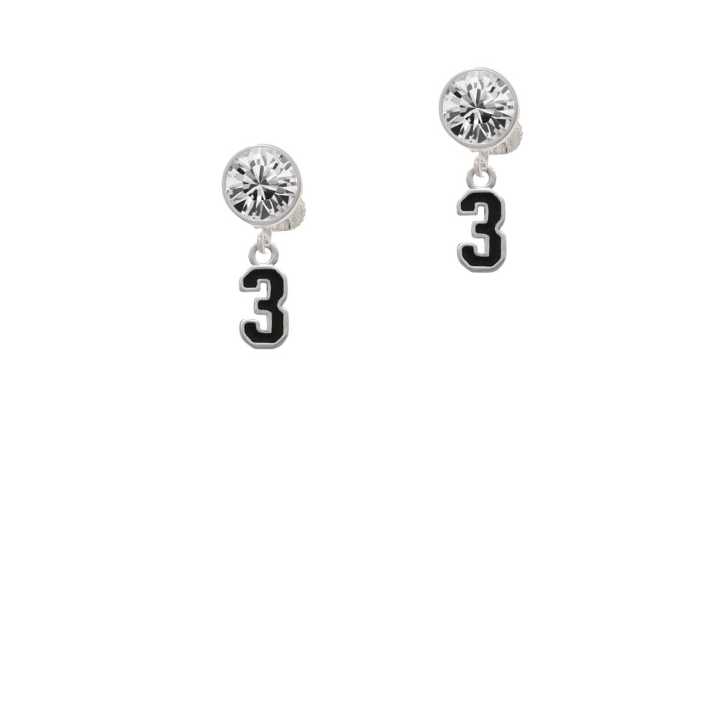 Black Number - 3 Crystal Clip On Earrings Image 1