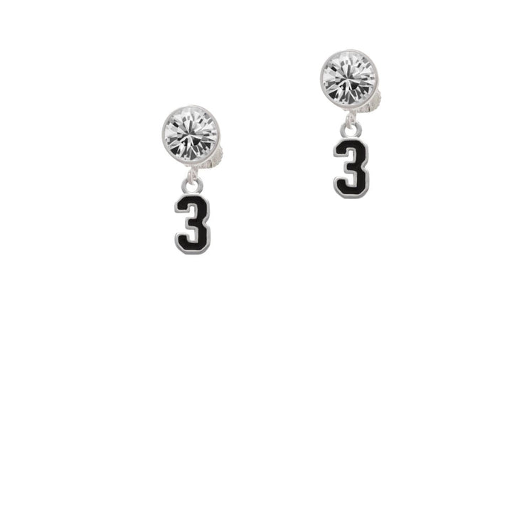 Black Number - 3 Crystal Clip On Earrings Image 1