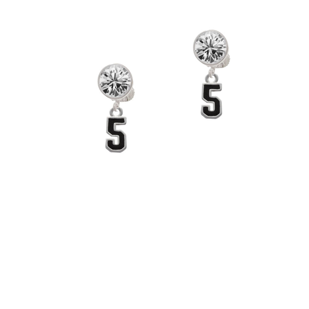 Black Number - 5 Crystal Clip On Earrings Image 2