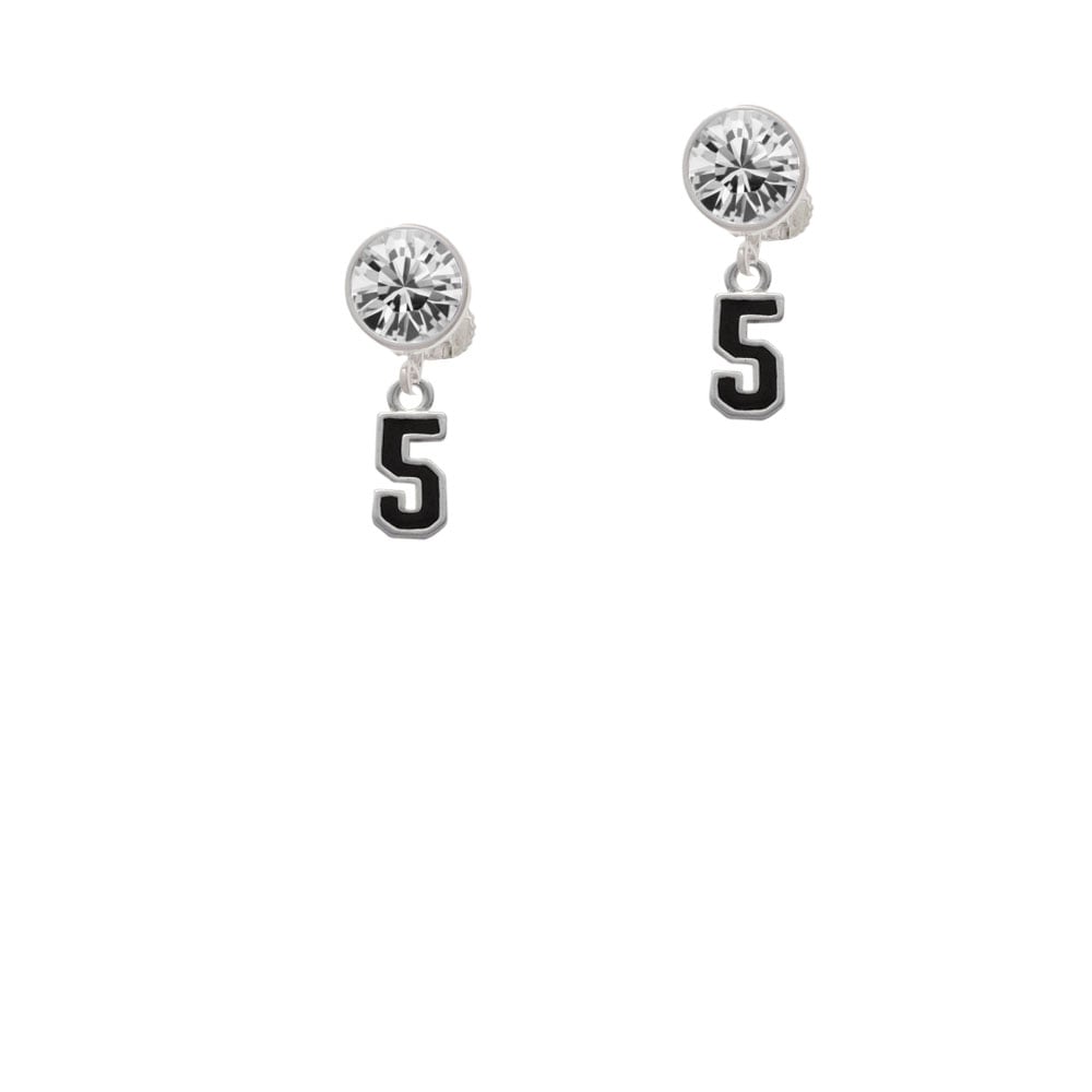 Black Number - 5 Crystal Clip On Earrings Image 1