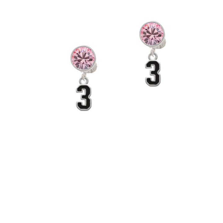 Black Number - 3 Crystal Clip On Earrings Image 4