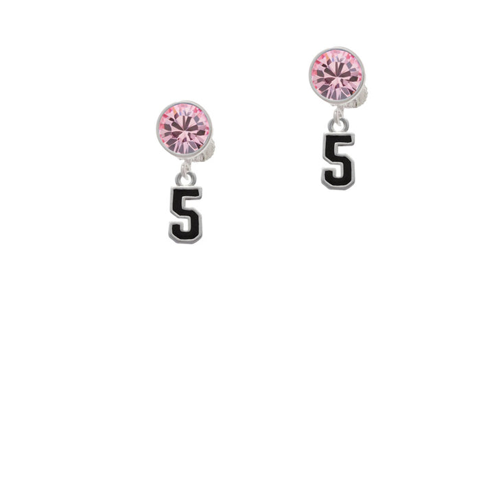 Black Number - 5 Crystal Clip On Earrings Image 4