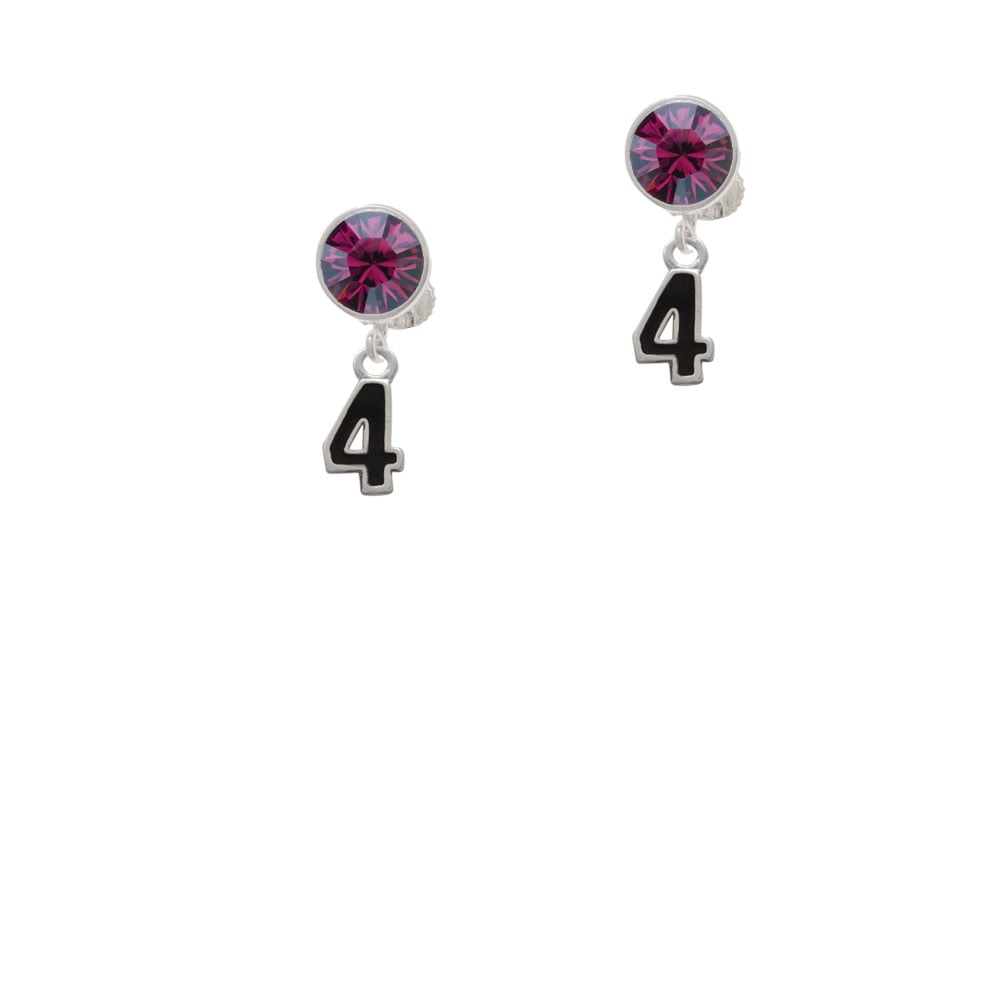 Black Number - 4 Crystal Clip On Earrings Image 1