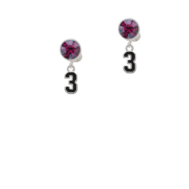 Black Number - 3 Crystal Clip On Earrings Image 8