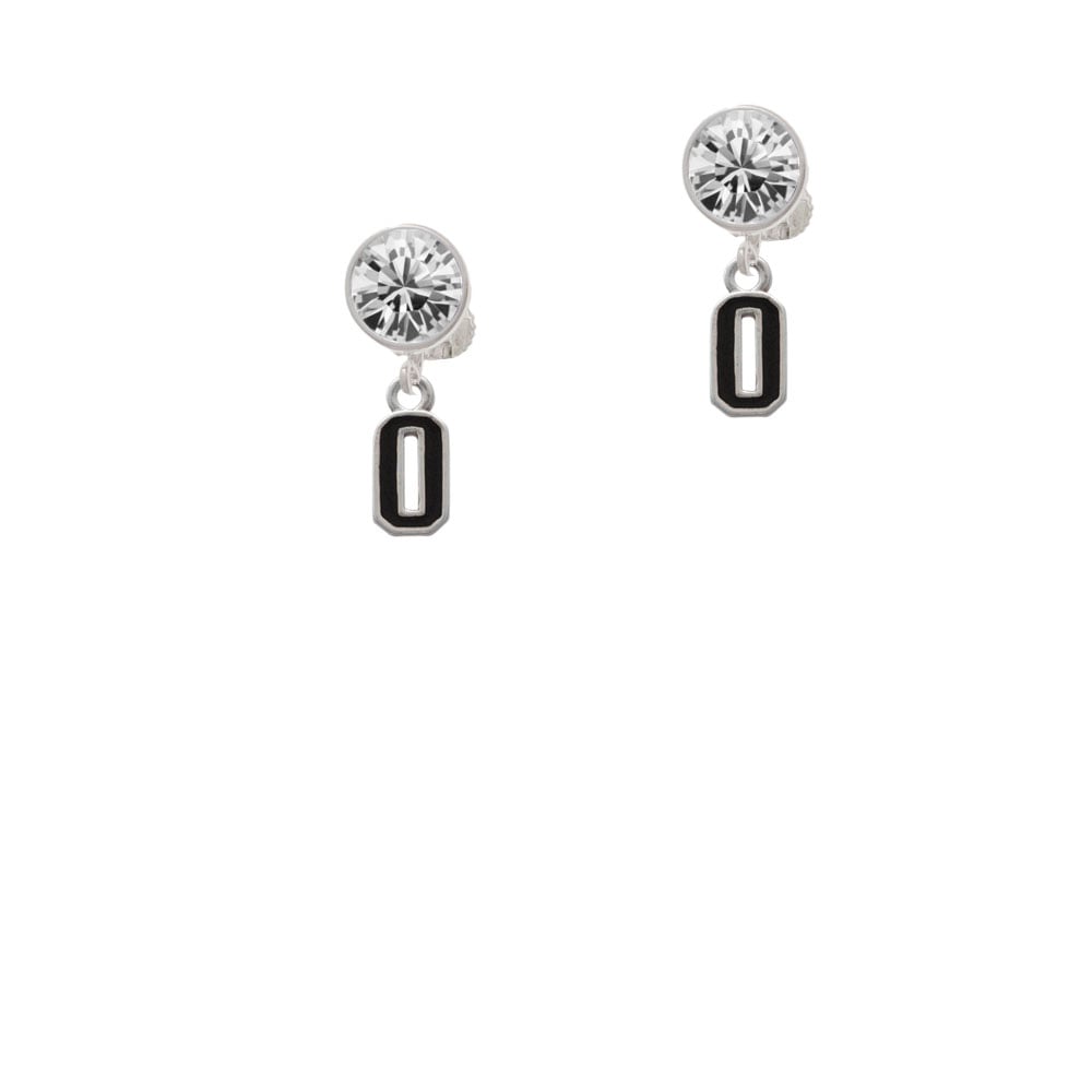 Black Number - 0 Crystal Clip On Earrings Image 1