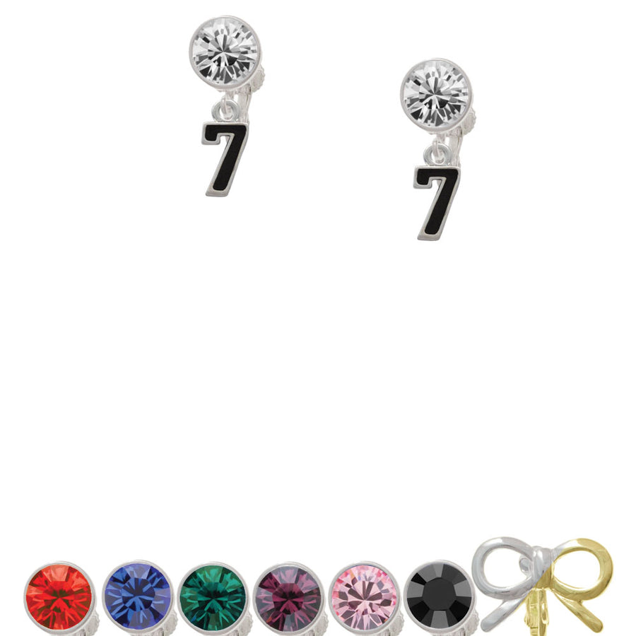 Black Number - 7 Crystal Clip On Earrings Image 1