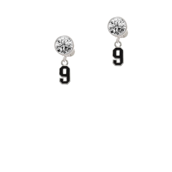 Black Number - 9 Crystal Clip On Earrings Image 2