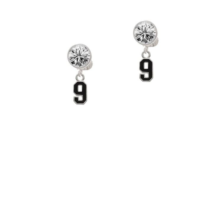 Black Number - 9 Crystal Clip On Earrings Image 1