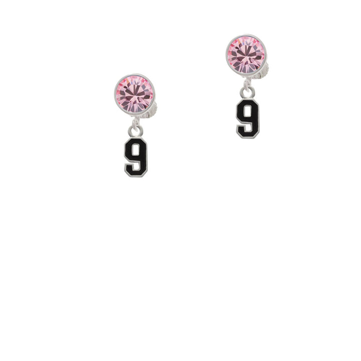 Black Number - 9 Crystal Clip On Earrings Image 4