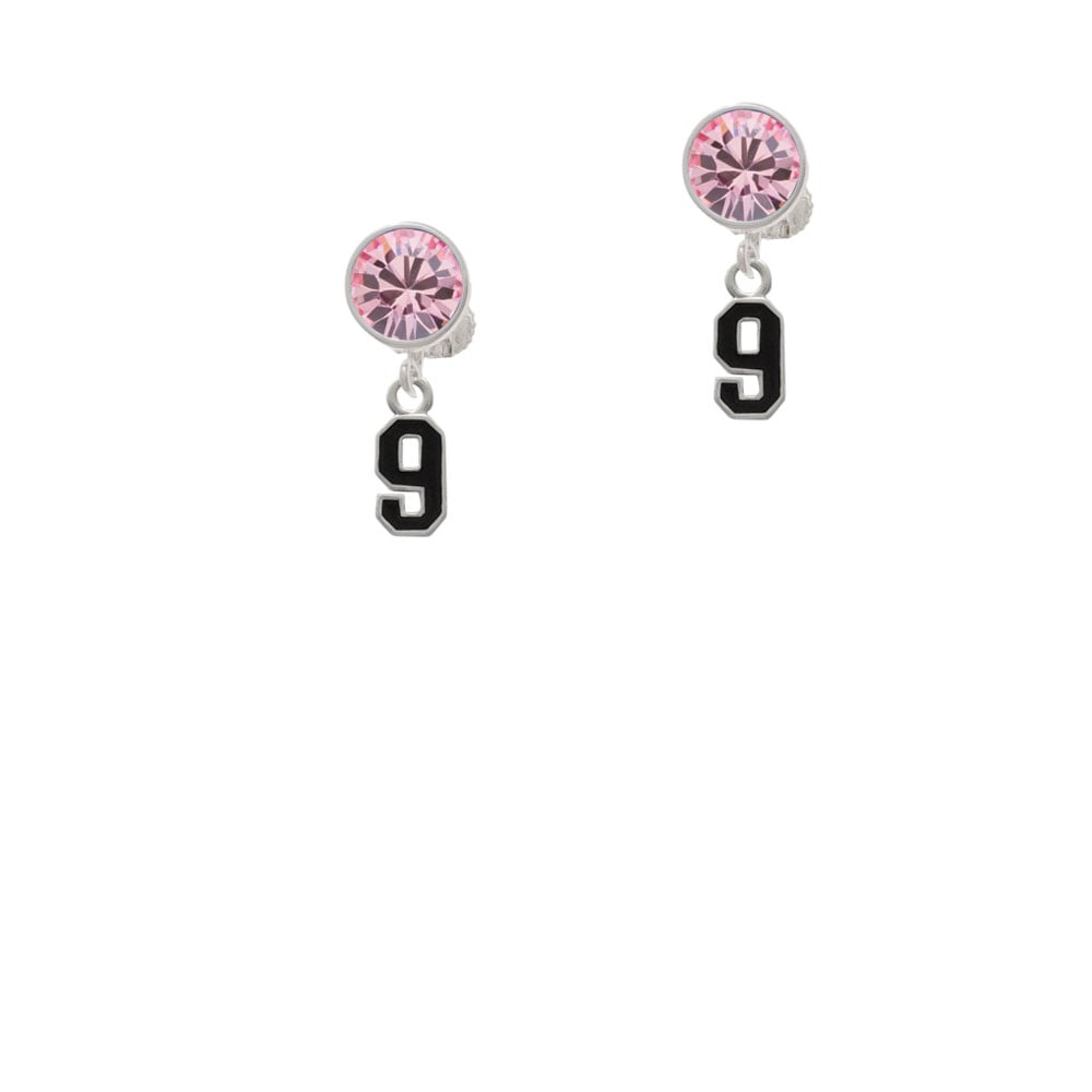 Black Number - 9 Crystal Clip On Earrings Image 1