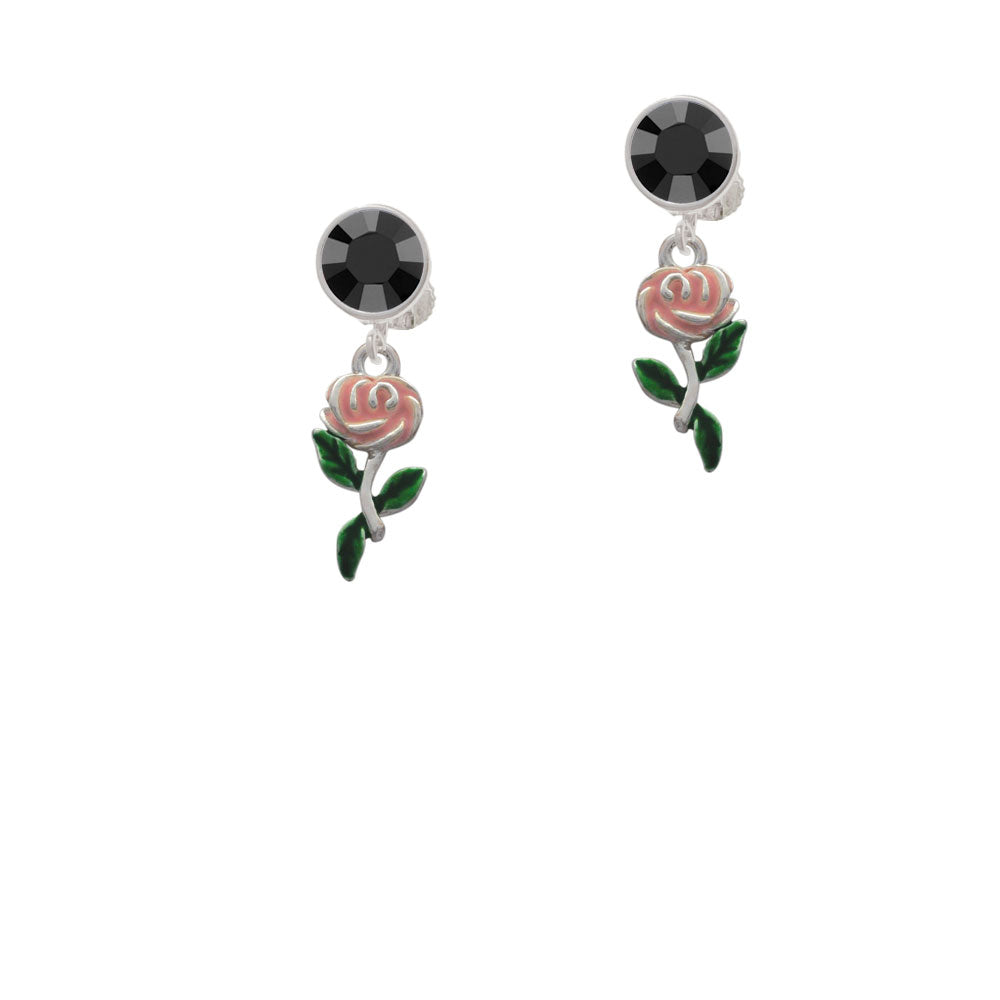 Pink Rose Flower Crystal Clip On Earrings Image 3