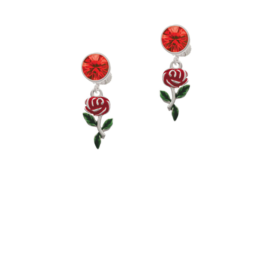 Red Rose Flower Crystal Clip On Earrings Image 4