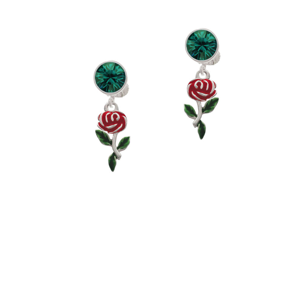 Red Rose Flower Crystal Clip On Earrings Image 6