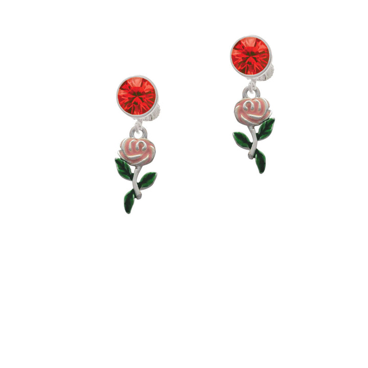 Pink Rose Flower Crystal Clip On Earrings Image 4