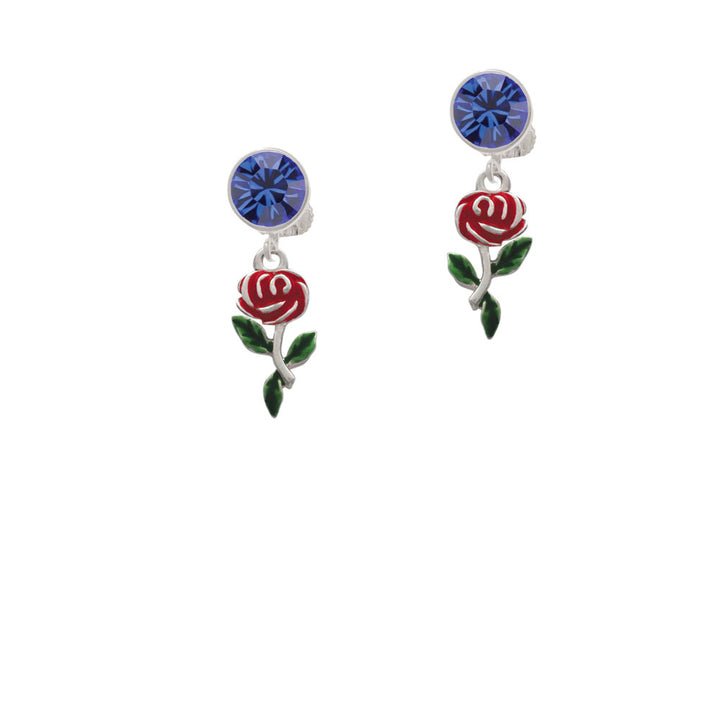 Red Rose Flower Crystal Clip On Earrings Image 7