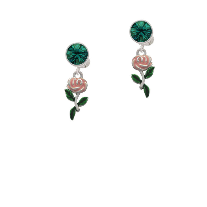 Pink Rose Flower Crystal Clip On Earrings Image 6