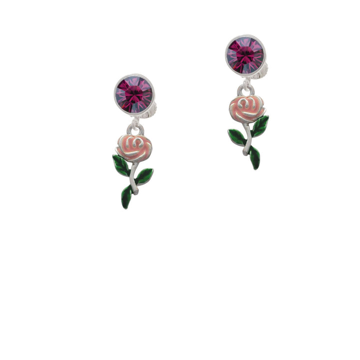 Pink Rose Flower Crystal Clip On Earrings Image 8