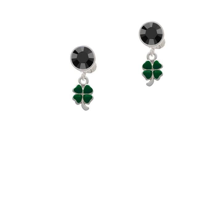 Mini Green Four Leaf Clover with Heart Leaves Crystal Clip On Earrings Image 3