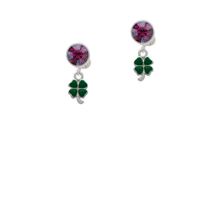 Mini Green Four Leaf Clover with Heart Leaves Crystal Clip On Earrings Image 8