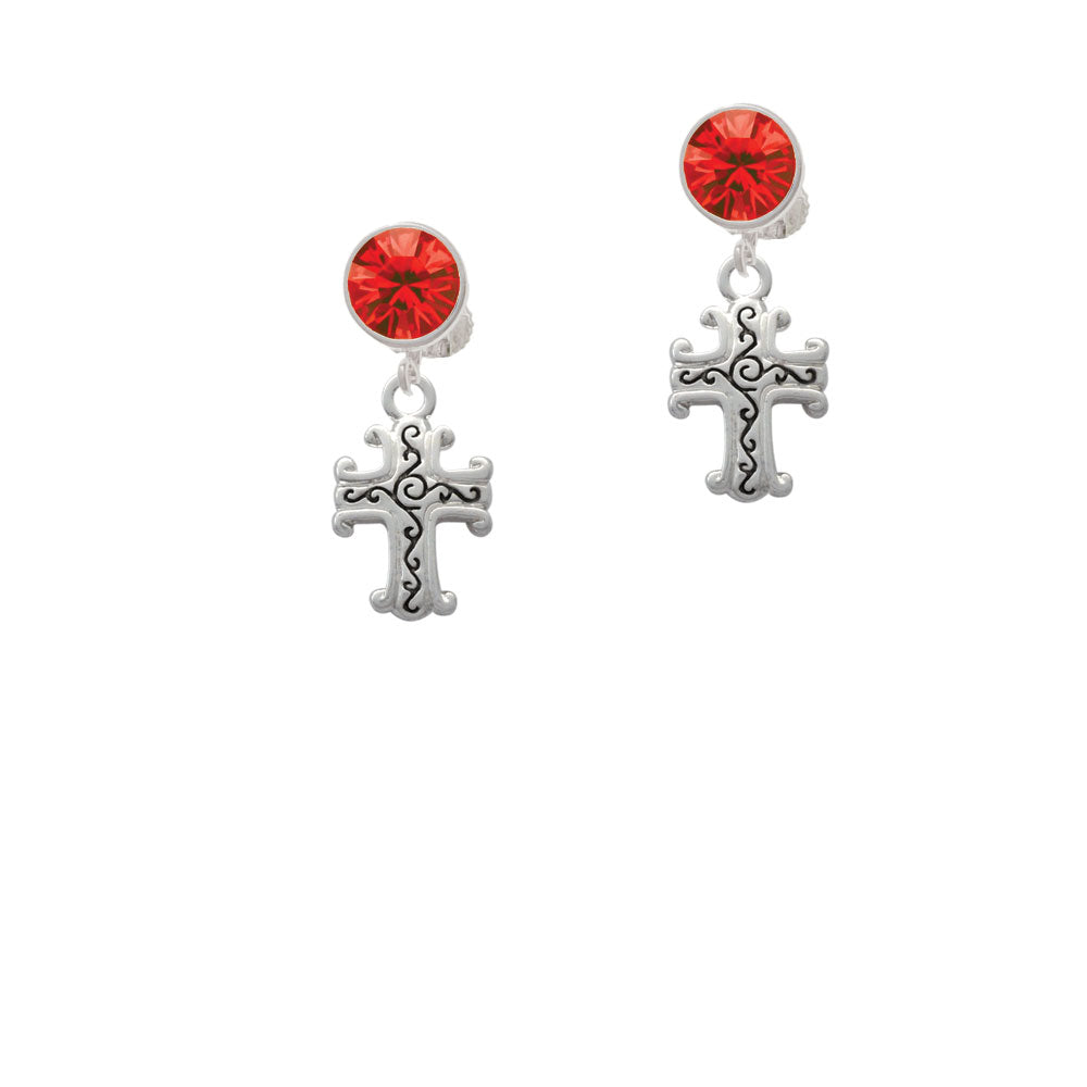 Scroll Cross with Antiqued Decoration Crystal Clip On Earrings Image 4