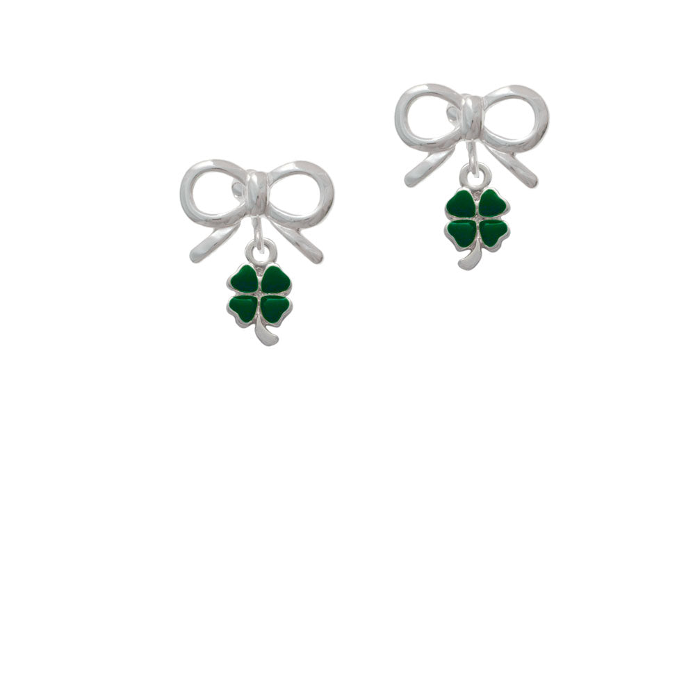 Mini Green Four Leaf Clover with Heart Leaves Crystal Clip On Earrings Image 9