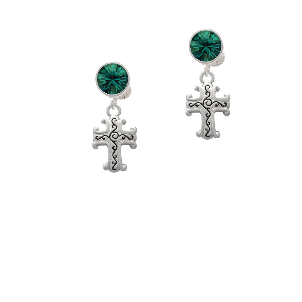 Scroll Cross with Antiqued Decoration Crystal Clip On Earrings Image 6