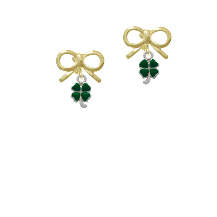 Mini Green Four Leaf Clover with Heart Leaves Crystal Clip On Earrings Image 10