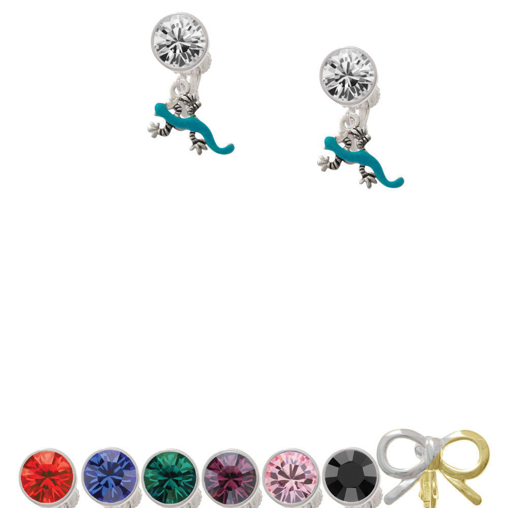 Small Teal Lizard Crystal Clip On Earrings Image 1