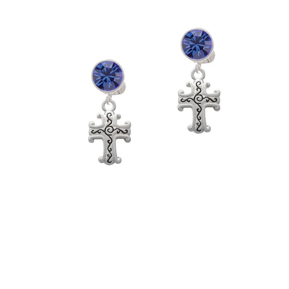 Scroll Cross with Antiqued Decoration Crystal Clip On Earrings Image 7