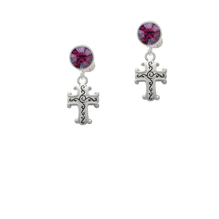 Scroll Cross with Antiqued Decoration Crystal Clip On Earrings Image 8