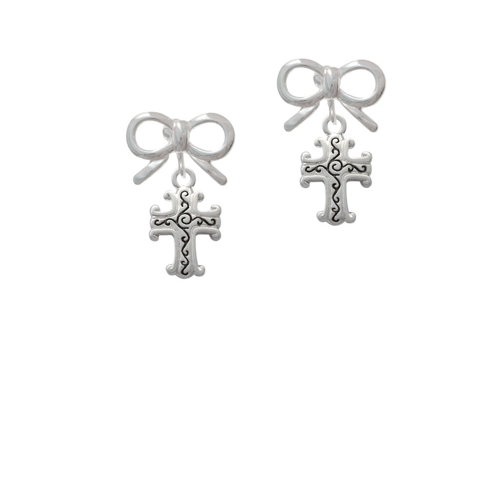 Scroll Cross with Antiqued Decoration Crystal Clip On Earrings Image 9