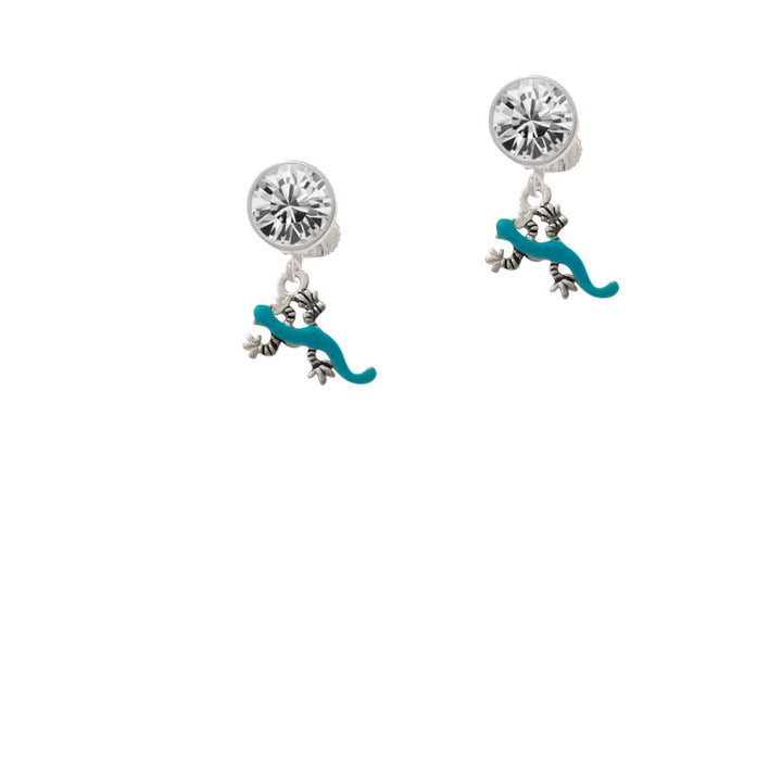 Small Teal Lizard Crystal Clip On Earrings Image 2