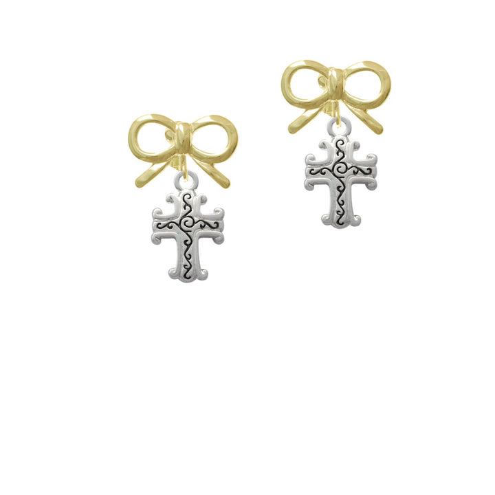 Scroll Cross with Antiqued Decoration Crystal Clip On Earrings Image 10