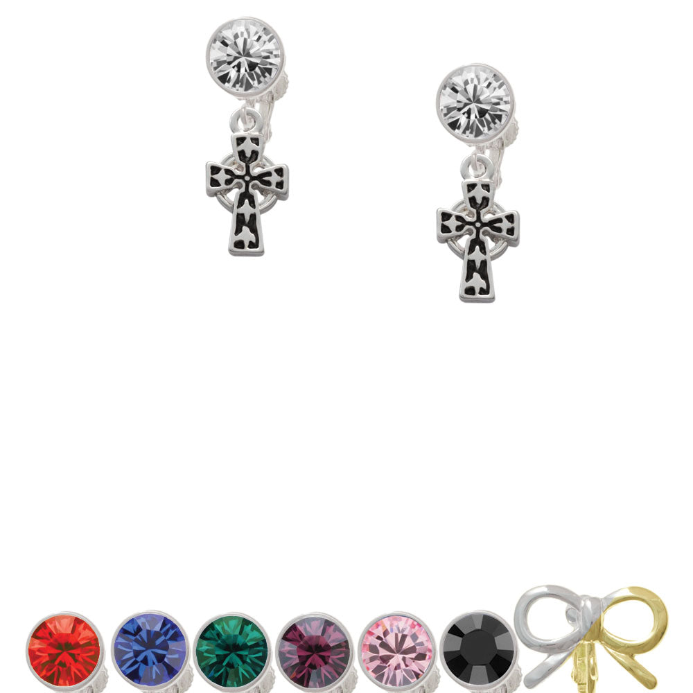 Antiqued Celtic Cross Crystal Clip On Earrings Image 1